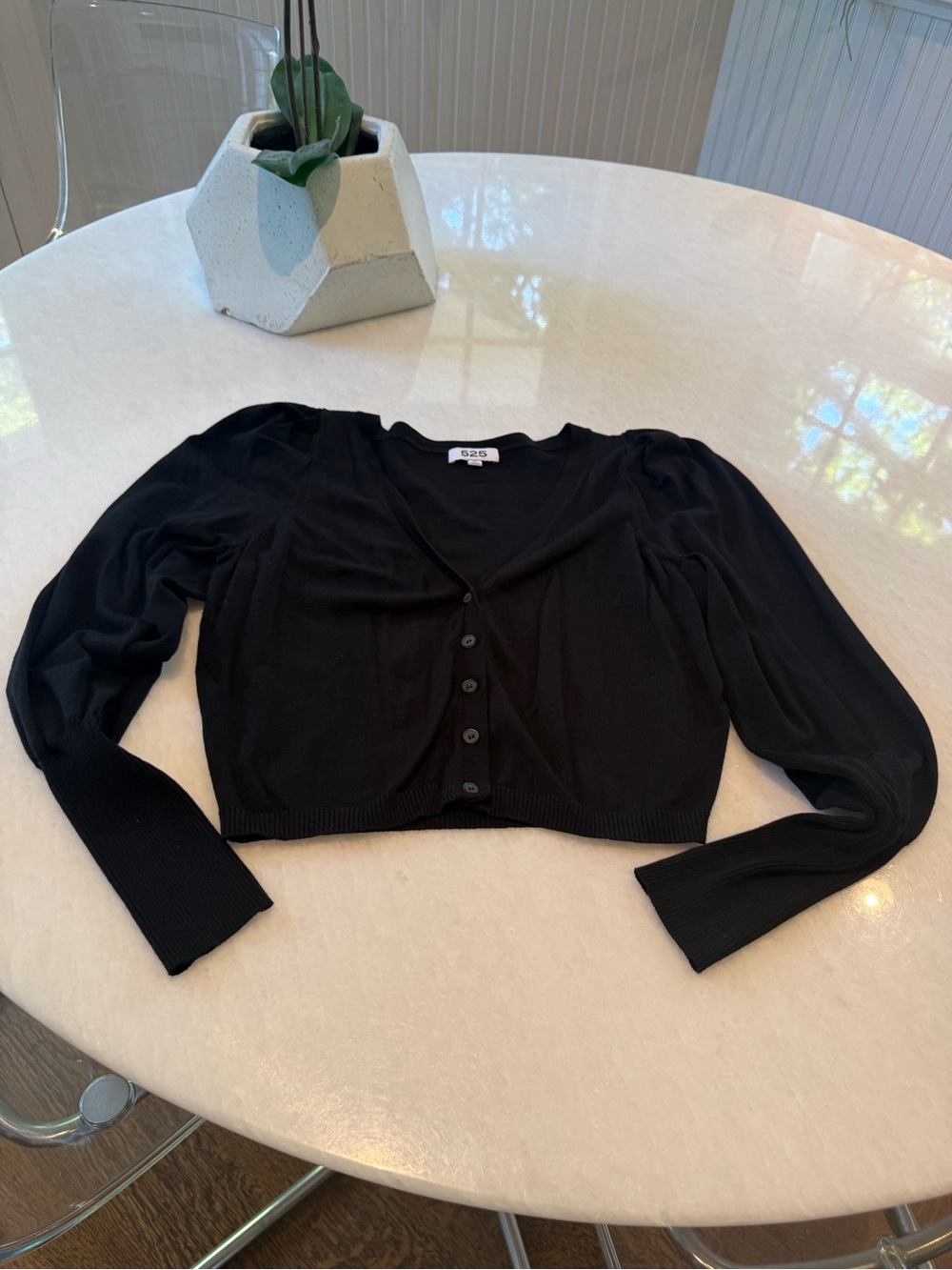 Cropped Black Button-Front Cardigan